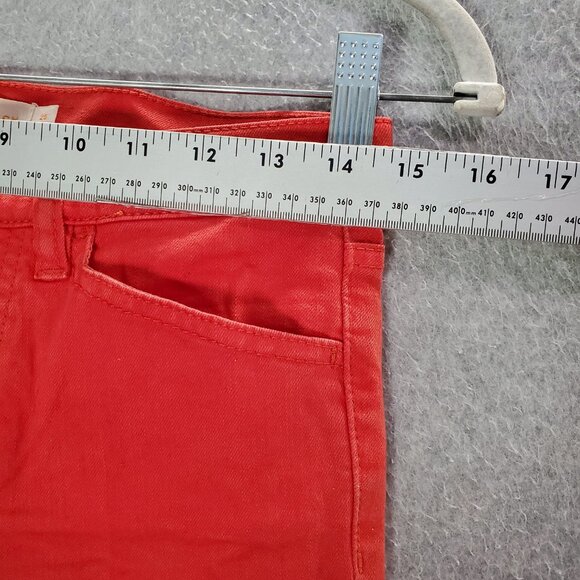 Tory Burch Women Jeans 25 Red Denim Skinny Mid Rise Pockets Logo 27" Inseam - Picture 3 of 11